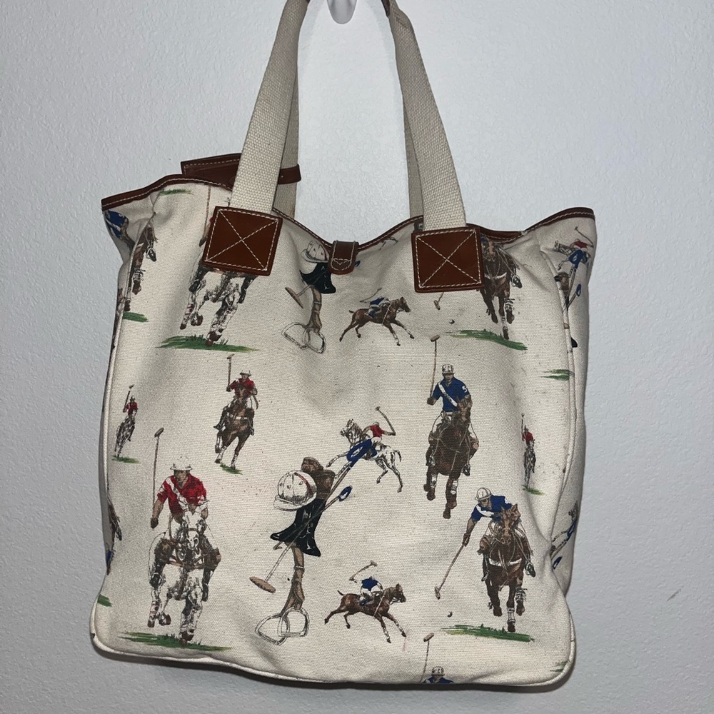 RALPH LAUREN Vintage POLO Player HORSE PRINT Tote bag Shopper Travel Bag - Picture 6 of 10